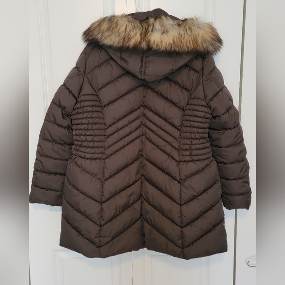 Laundry by Shelli Segal Plus Women's Brown Puffer Coat w/ Detach Fur Hood- XXL - Picture 2 of 10